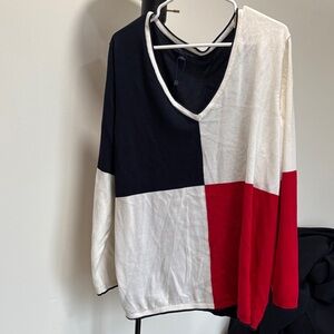Tommy Hilfiger Blue and White Knit Top